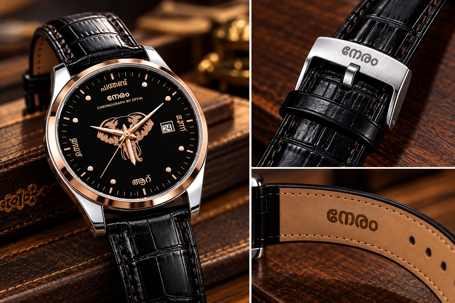 Rose Gold Neram Aana Watch with elephant dial